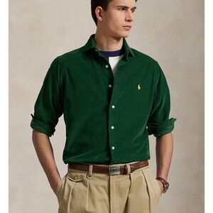 Polo by Ralph Lauren Green corduroy Casual Button Down Shirt orange polo logo